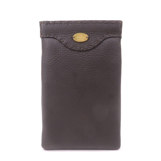 FENDI Selleria Leather Glasses Case Pouch Dark Brown