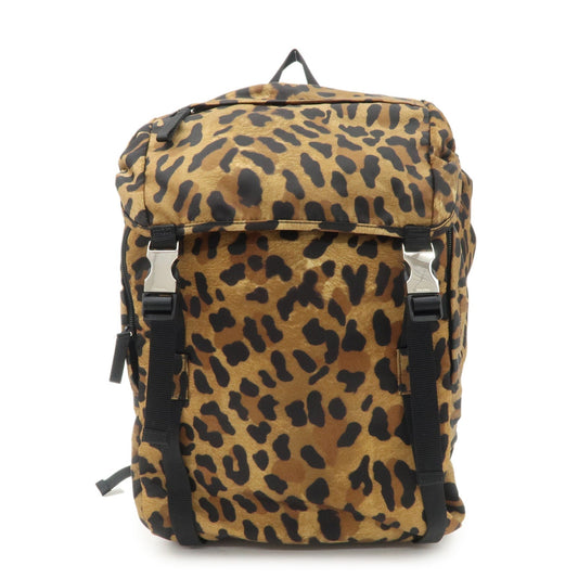 PRADA Nylon Leopard Print Back Pack Brown Black 2VZ062  d