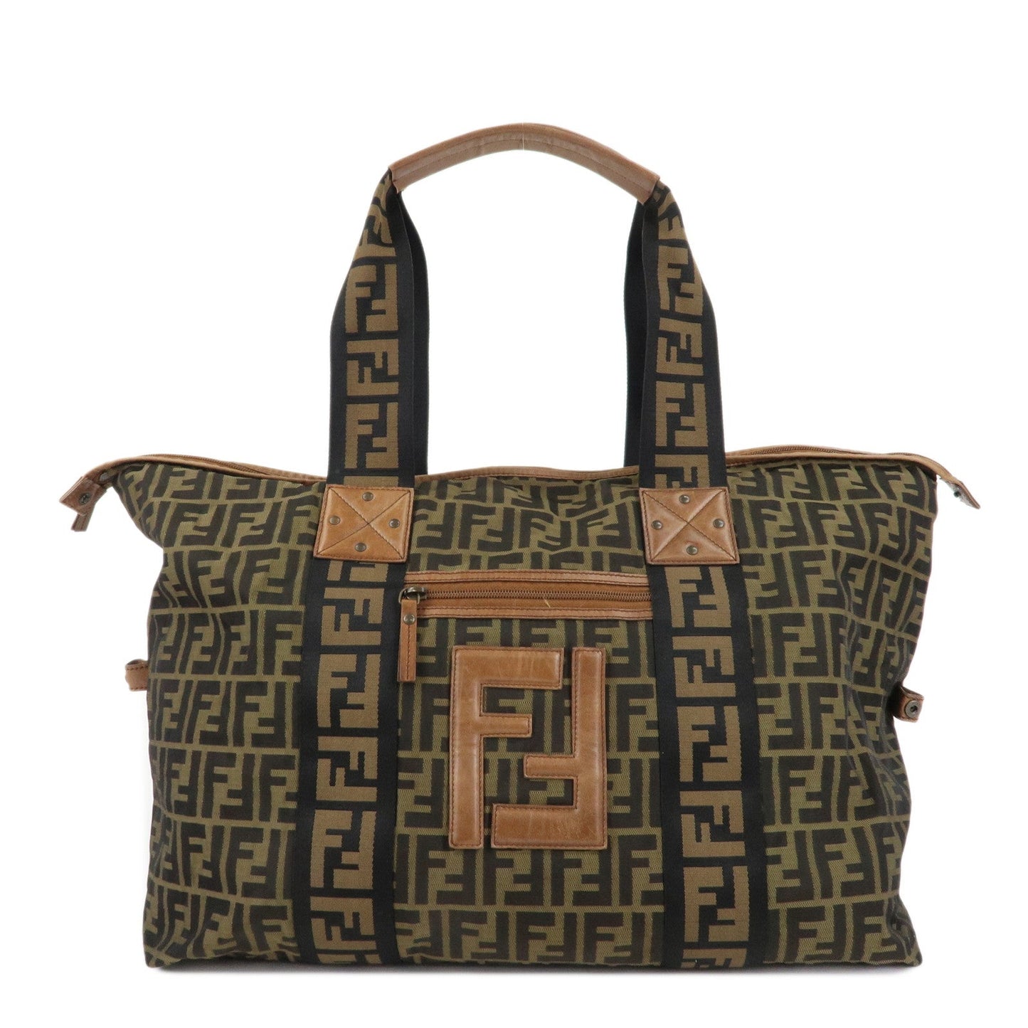 FENDI Zucca Nylon Leather Boston Bag Brown Black 7VS071  d