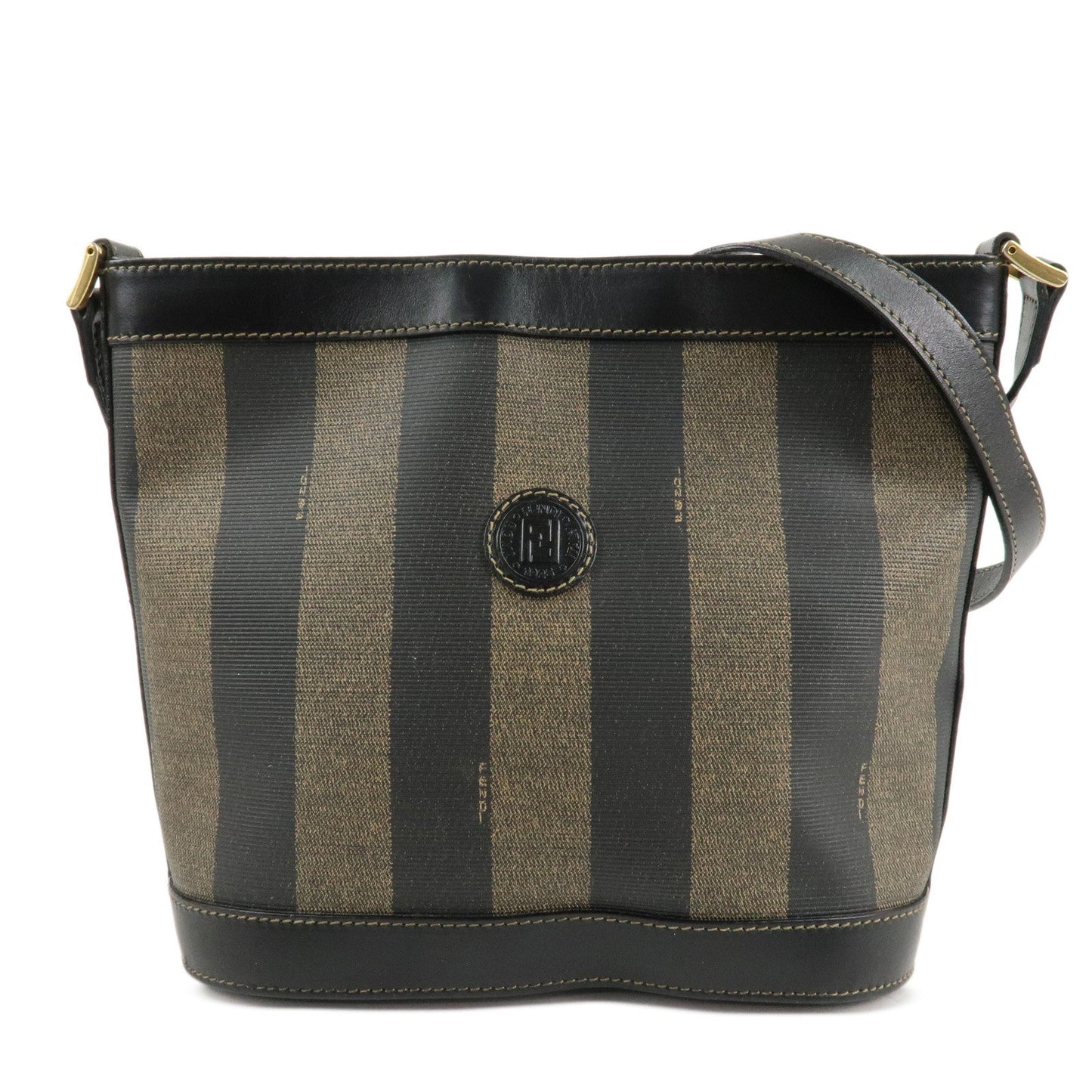 FENDI Pequin PVC Leather Shoulder Bag Black Brown 11644  d