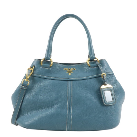 PRADA Leather 2Way Bag Hand Bag Shoulder Bag Blue Gold HDW  d