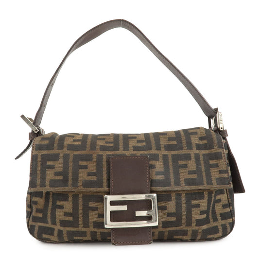 FENDI Mamma Baguette Zucca Canvas Leather Shoulder Bag Brown  d
