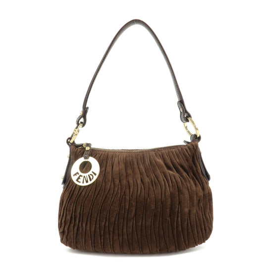 FENDI Suede Leather Gathered Shoulder Bag Dark Brown 8BR454  d