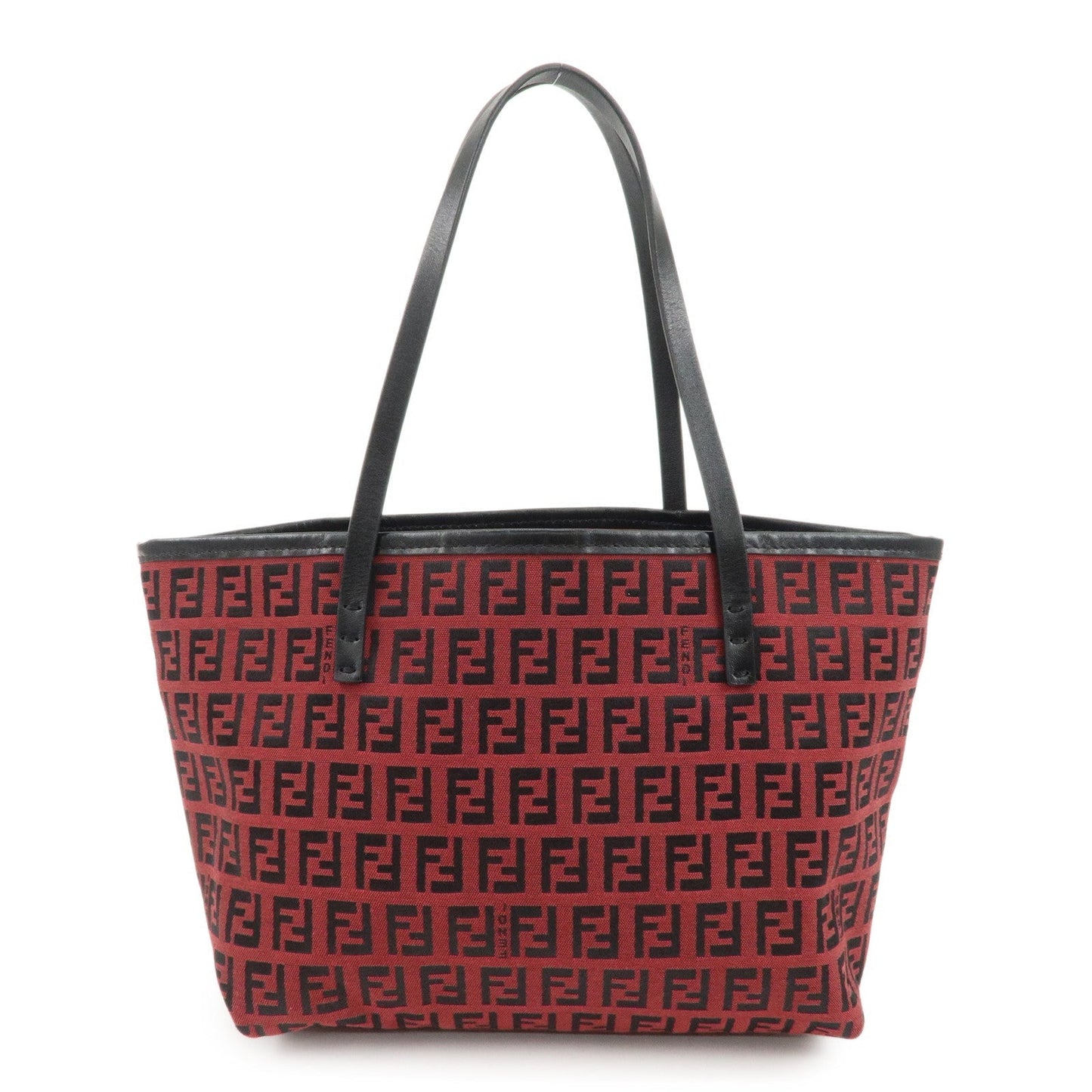 FENDI Zucchino Canvas Leather Mini Tote Bag Red Black 8BH056  d