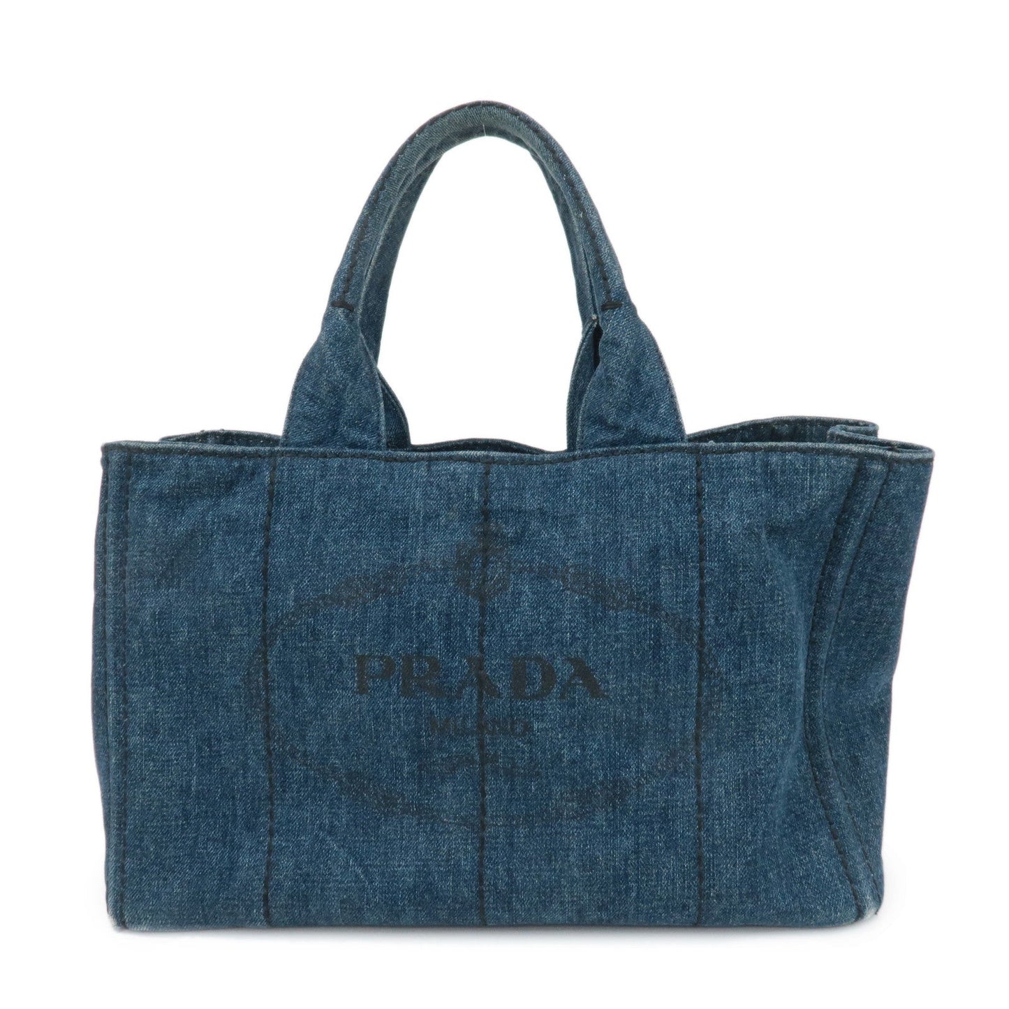 PRADA Canapa Large Canvas Tote Bag Hand Bag Denim Blue B1872B  d