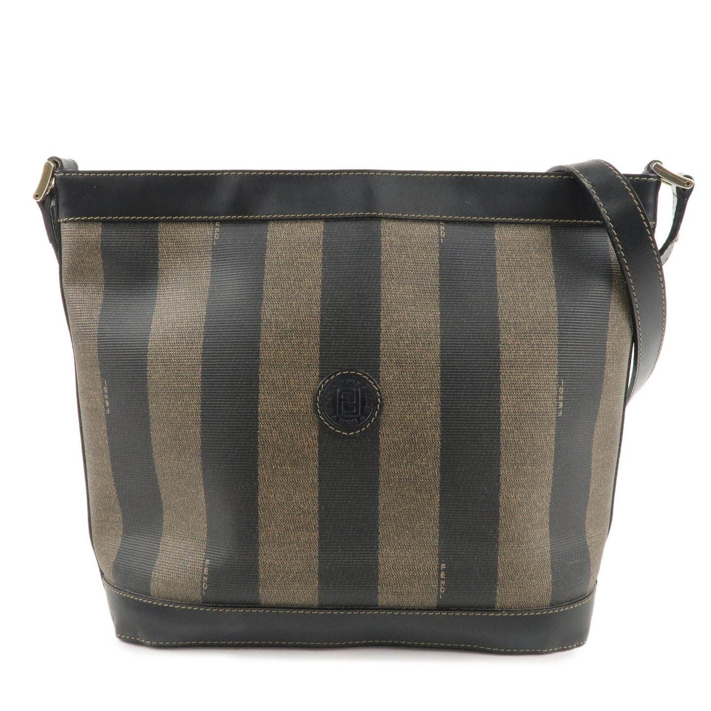 FENDI Pequin PVC Leather Shoulder Bag Kahki Black 261080 d F/S