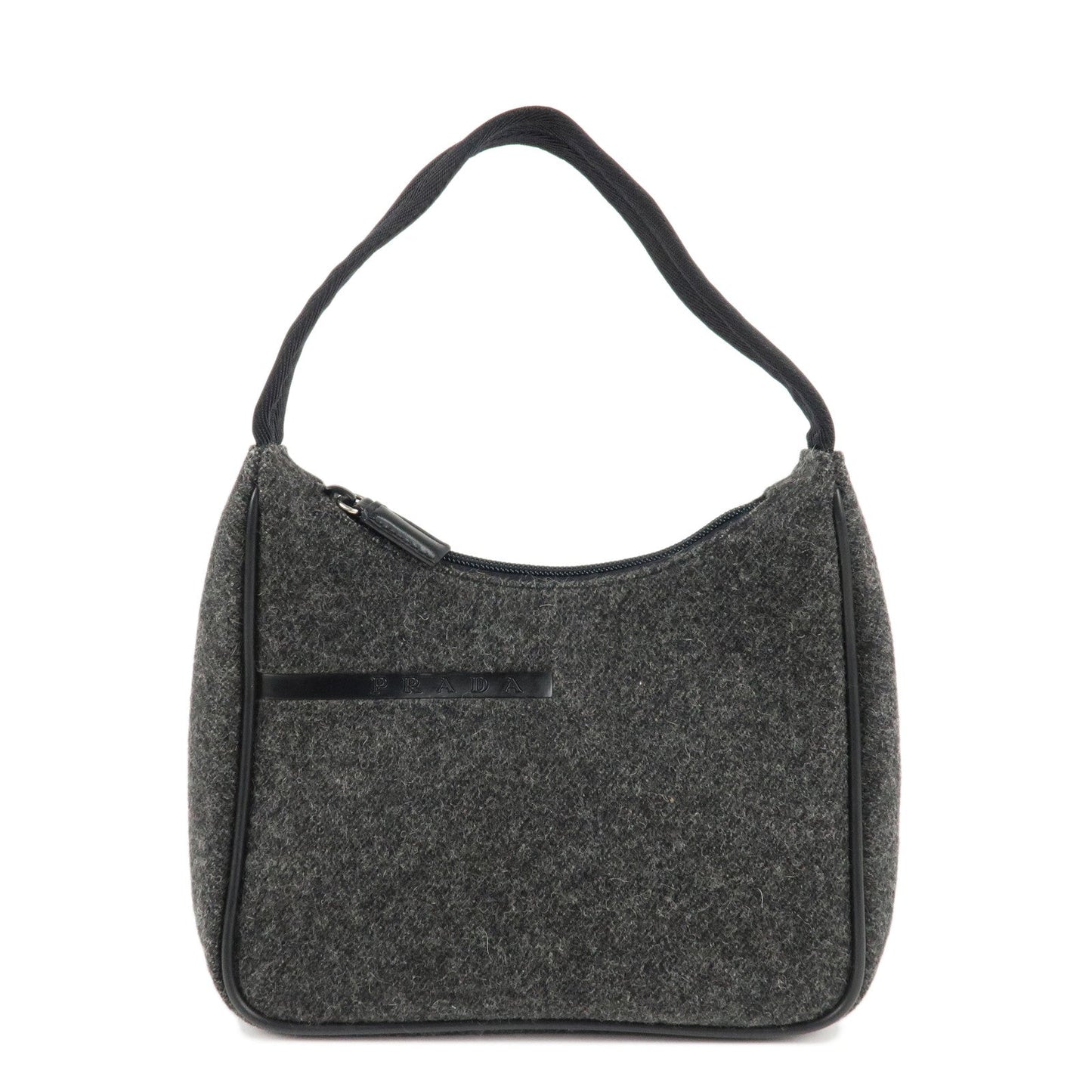 PRADA Felt Leather Shoulder Bag Hand Bag Gray Black  d