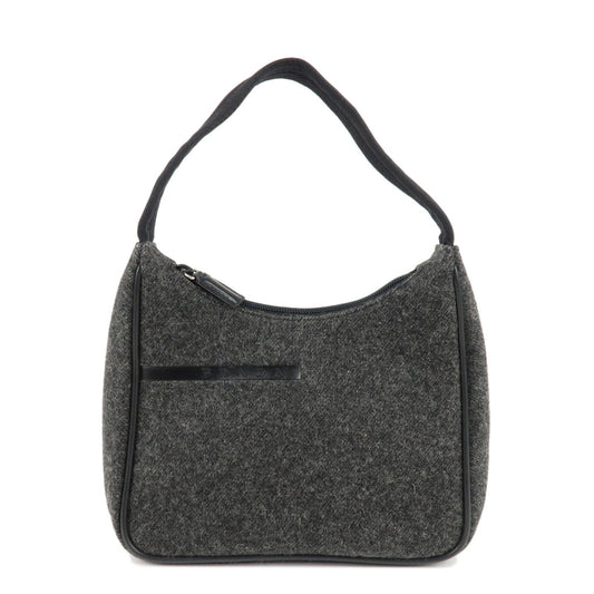 PRADA Felt Leather Shoulder Bag Hand Bag Gray Black  d