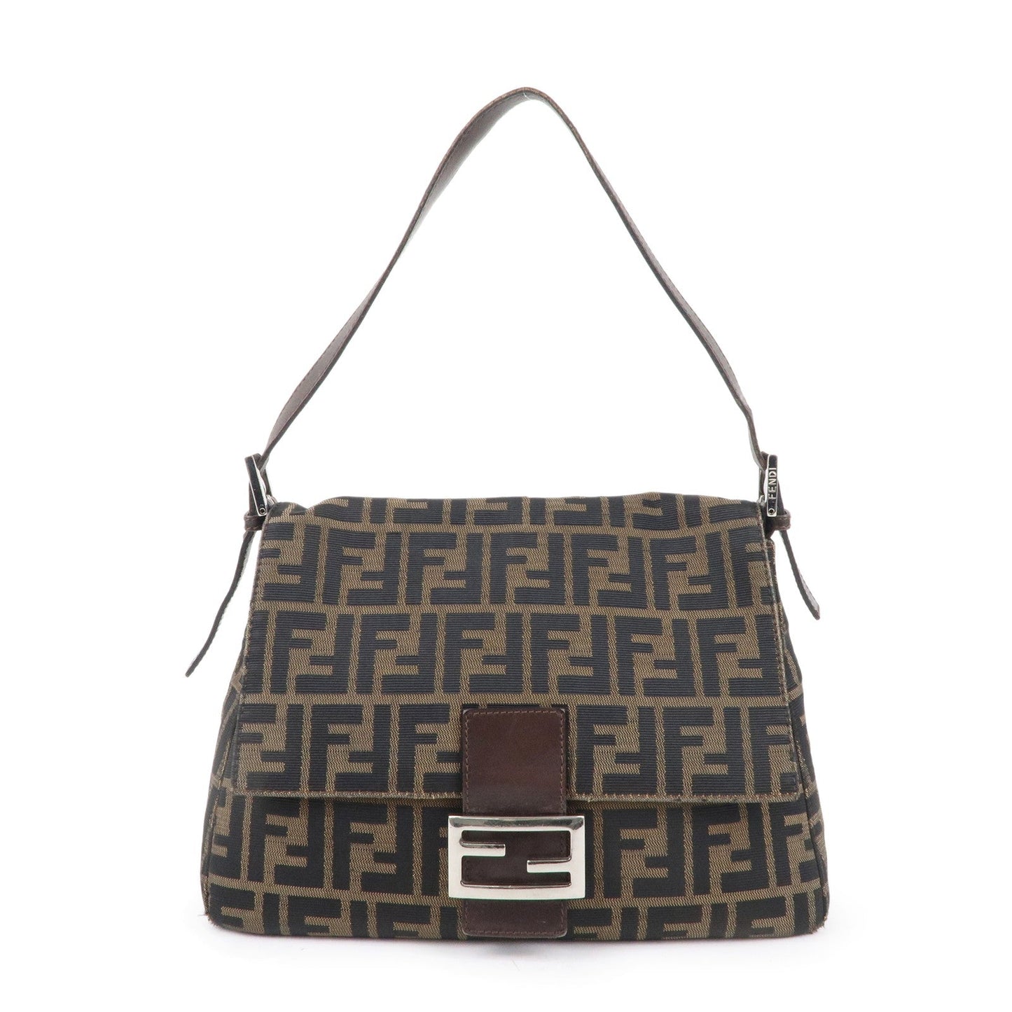 FENDI Zucca Canvas Leather Shoulder Bag Brown Khaki Black 26325