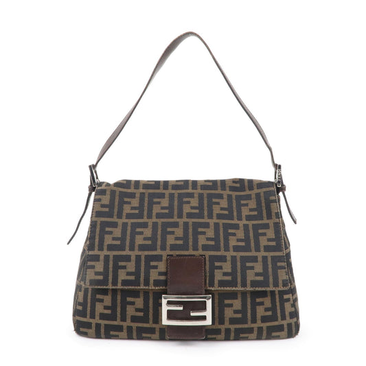 FENDI Zucca Canvas Leather Shoulder Bag Brown Khaki Black 26325