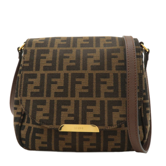 FENDI Zucca Canvas Leather Shoulder Bag Khaki Brown
