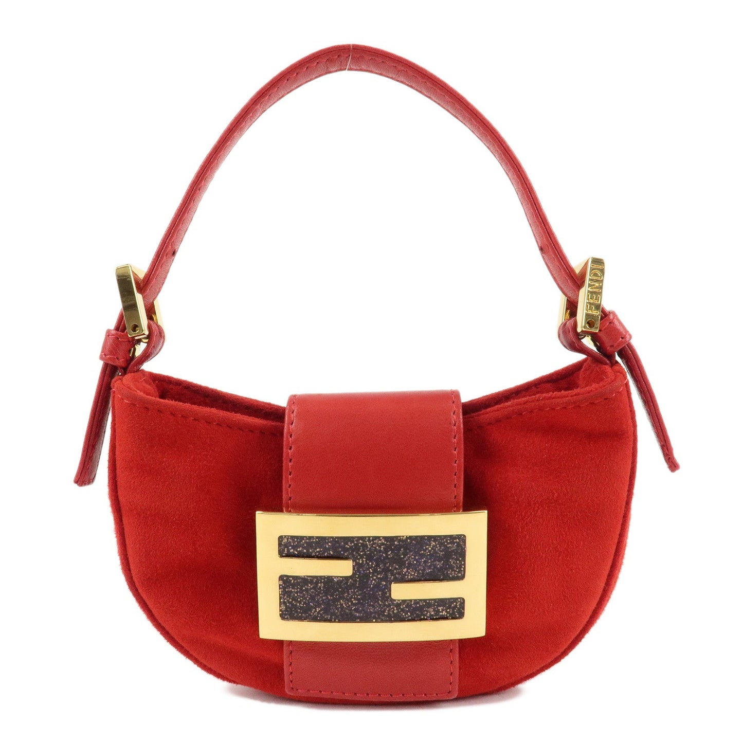 FENDI Suede Leather Mini Croissant Hand Bag Red 26673  d