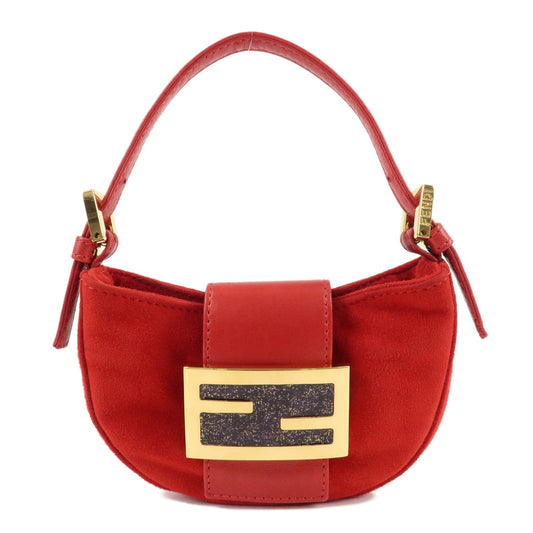 FENDI Suede Leather Mini Croissant Hand Bag Red 26673  d
