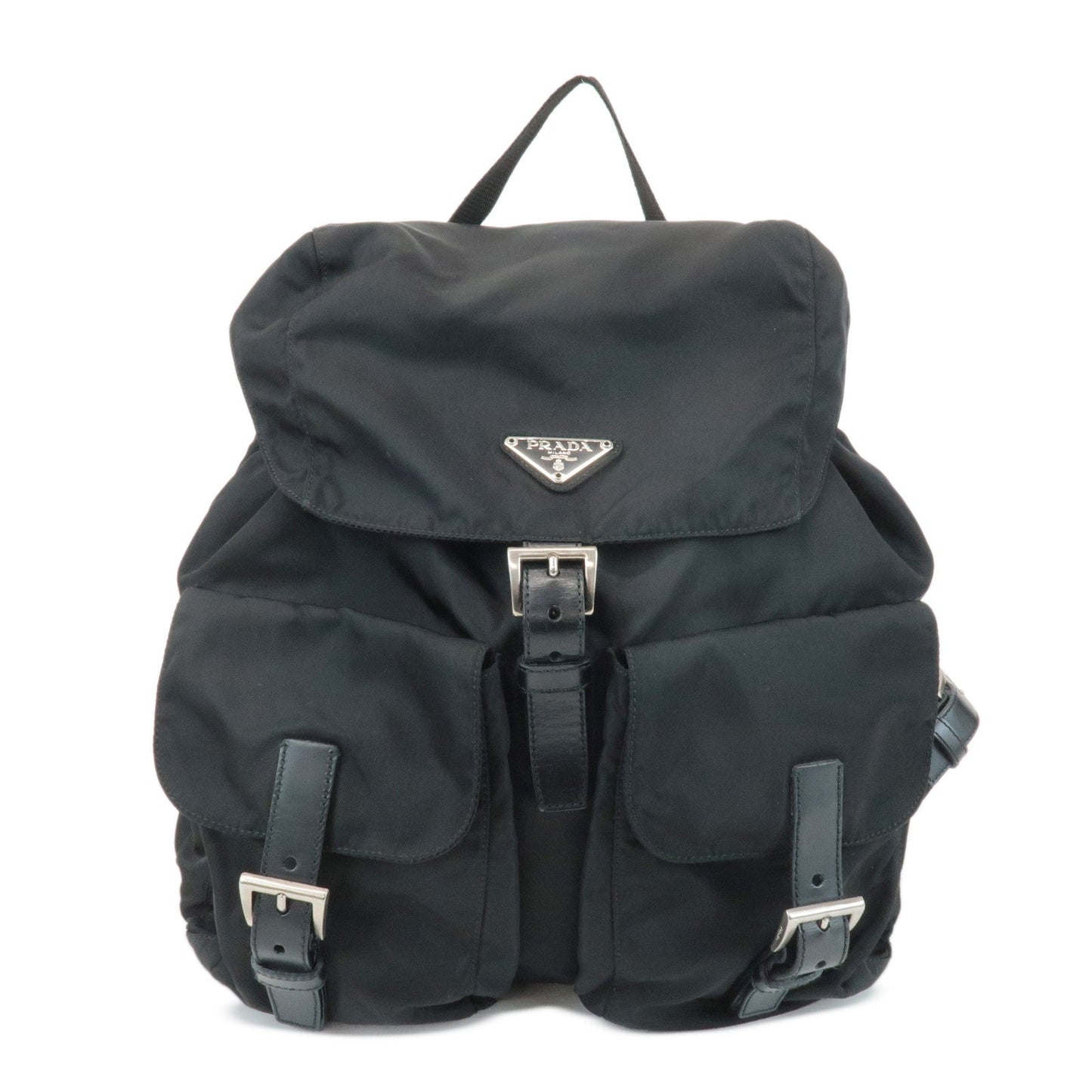 PRADA Triangle Logo Nylon Leather Back Pack Ruck Sack Black B2811  d