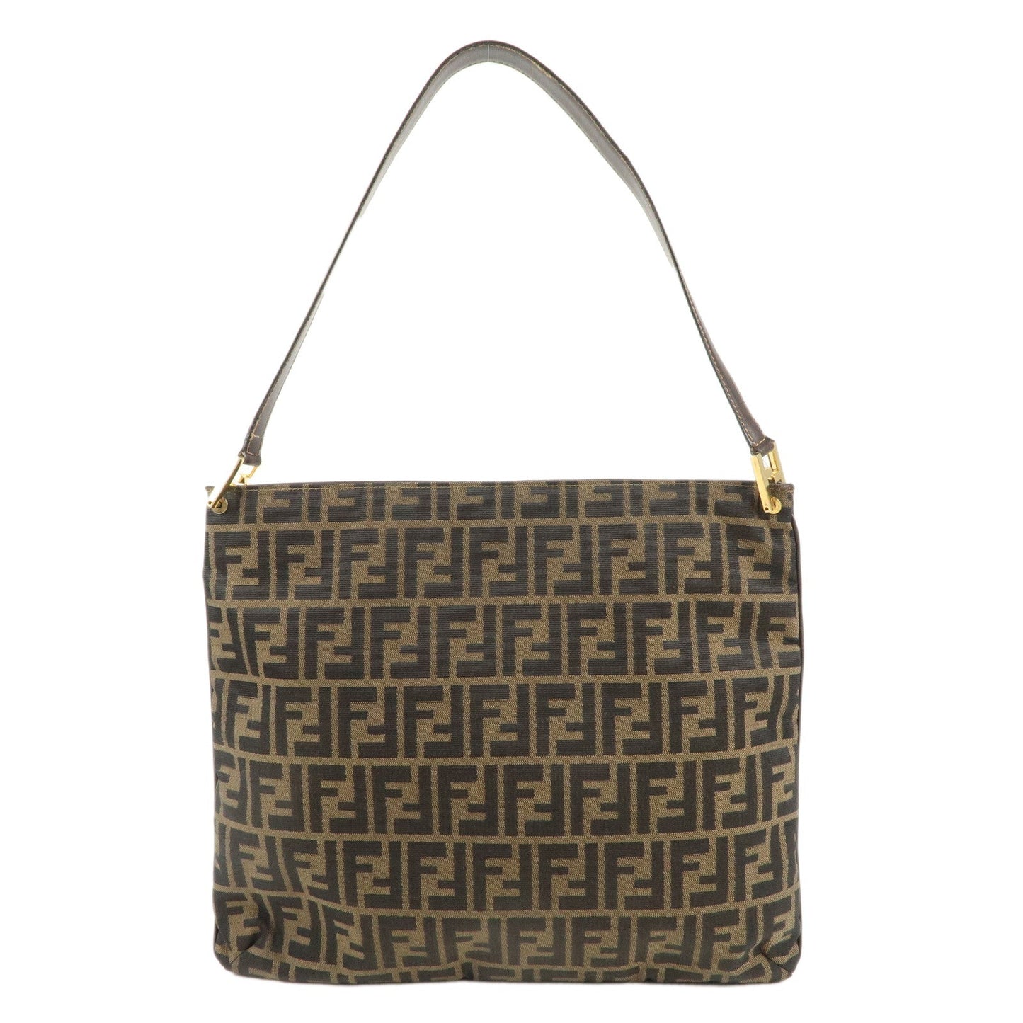 FENDI Zucca Canvas Leather Shoulder Bag Khaki Black Brown 15082