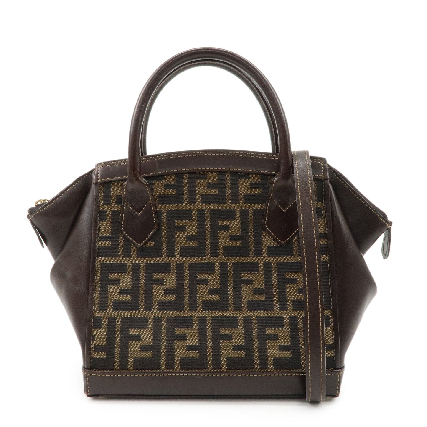 FENDI Zucca Canvas Leather 2 way Leather Hand Bag Shoulder Bag  d