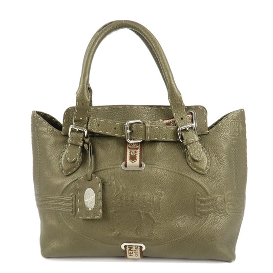 FENDI Selleria Leather Tote Bag Shoulder Bag Khaki 8BN155  d