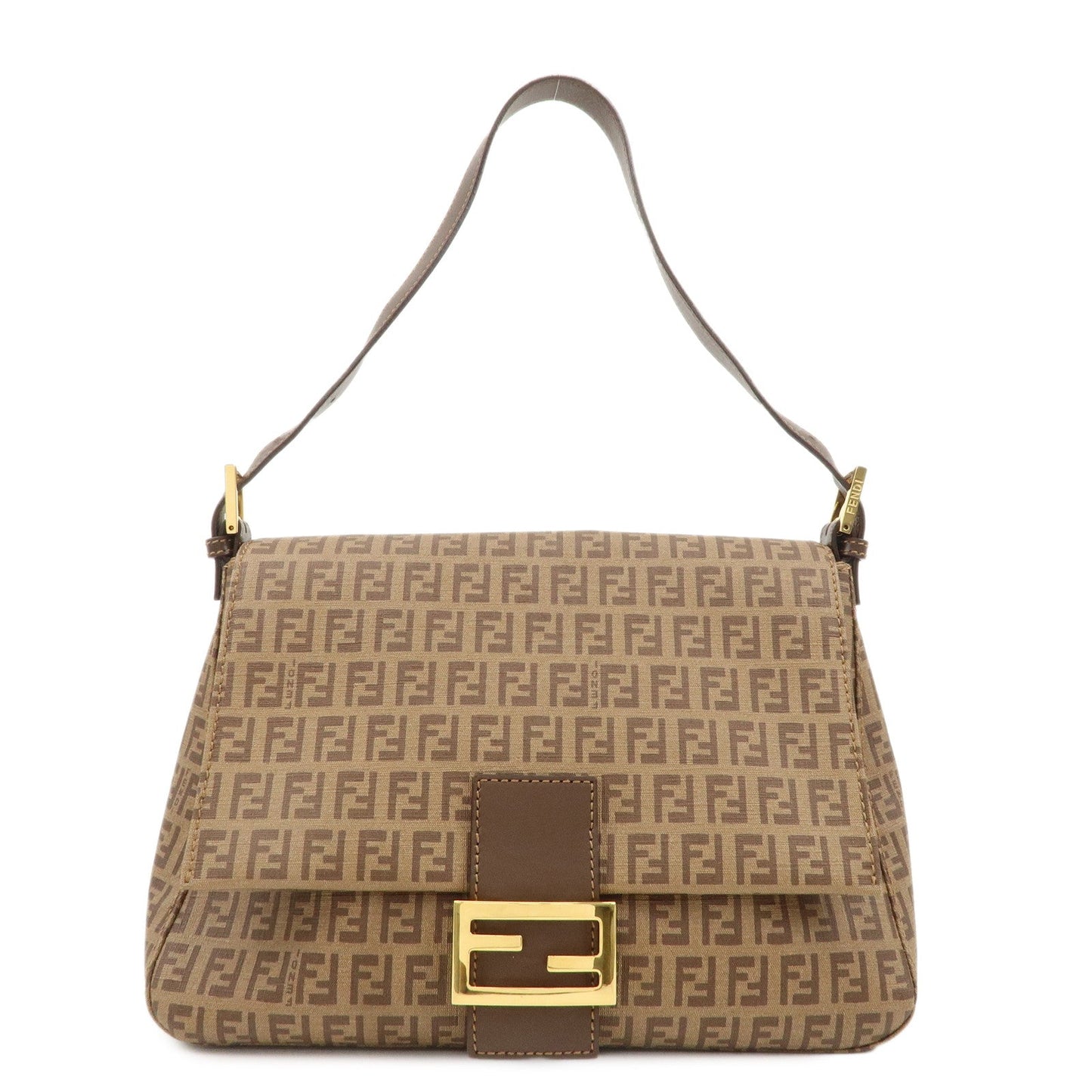 FENDI Mamma Baguette Zucchino Canvas PVC Leather Shoulder Bag  d