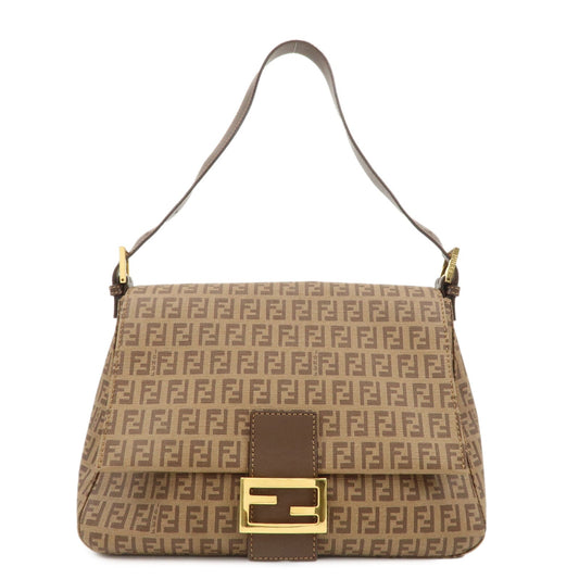 FENDI Mamma Baguette Zucchino Canvas PVC Leather Shoulder Bag  d