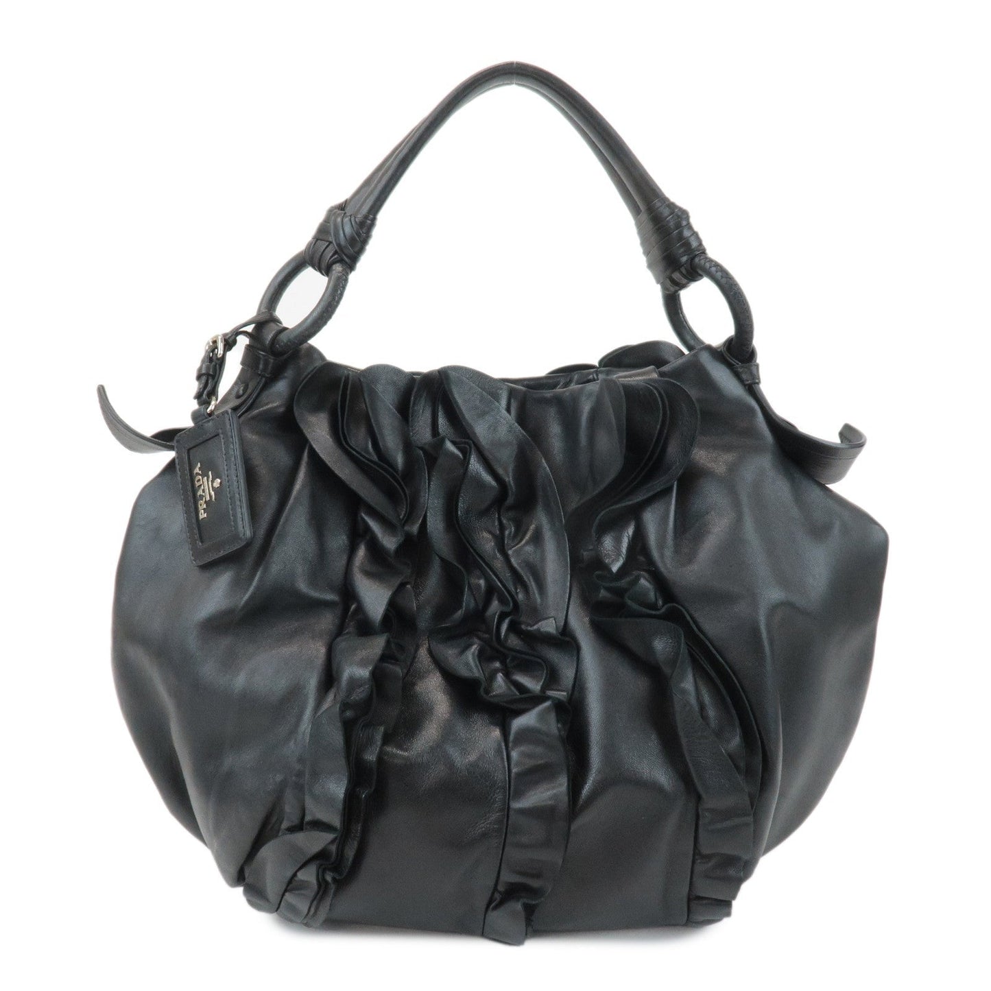 PRADA Leather Gathered 2WAY Shoulder Bag Hand Bag Black  d