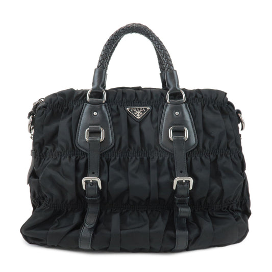 PRADA Logo Leather Gathered 2Way Hand Bag Black BN1336  d