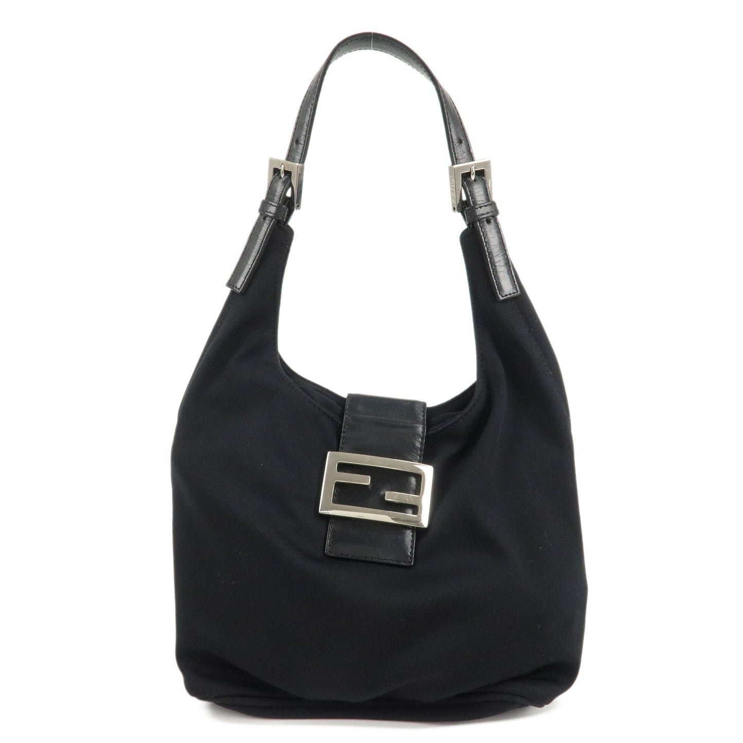 FENDI Cotton Leather Shoulder Bag Black 26686  d