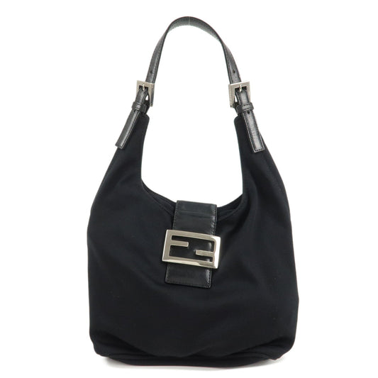 FENDI Cotton Leather Shoulder Bag Black 26686  d