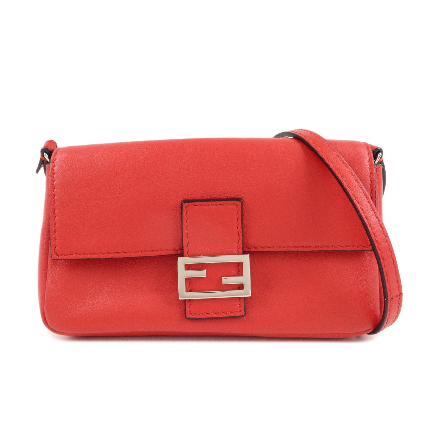 FENDI Micro Baguette Leather Shoulder Bag Red 8M0354  d