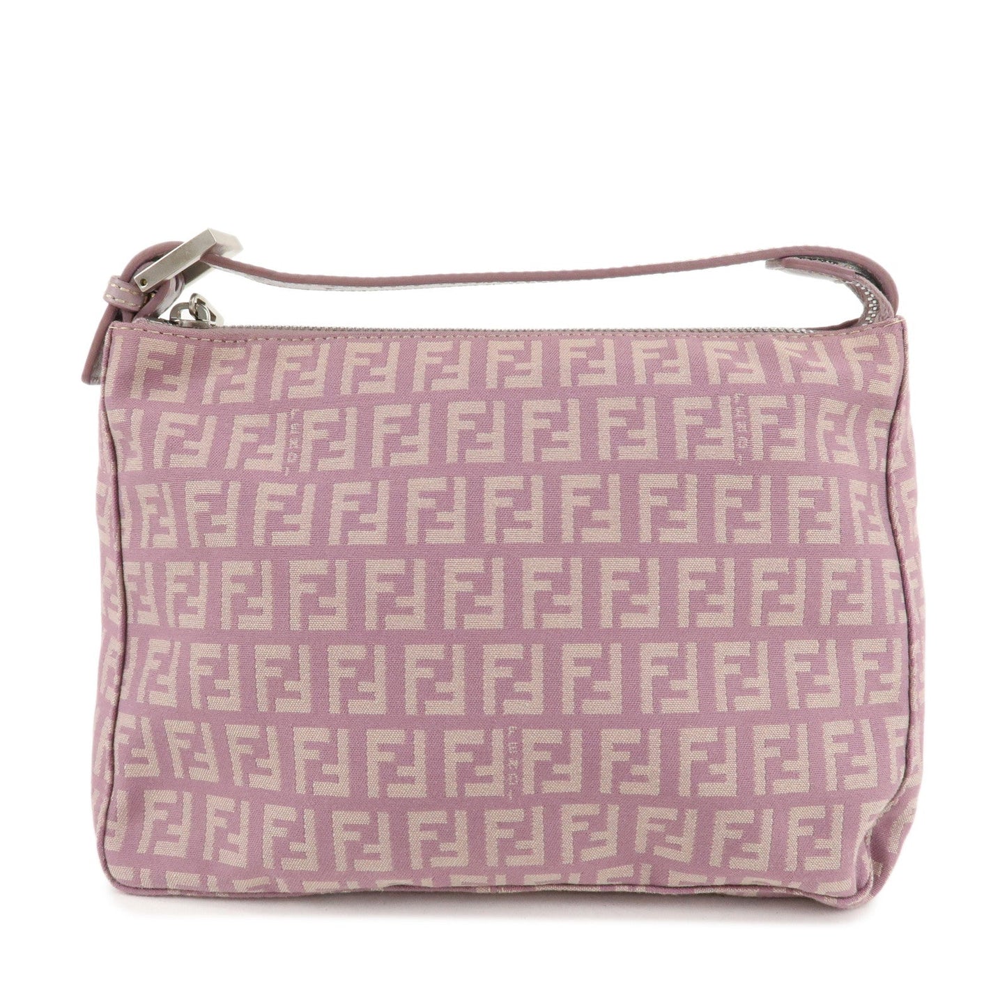 Auth FENDI  Zucchino Canvas Leather Hand Bag Pouch Purple Beige 8N0005  d F/S  d