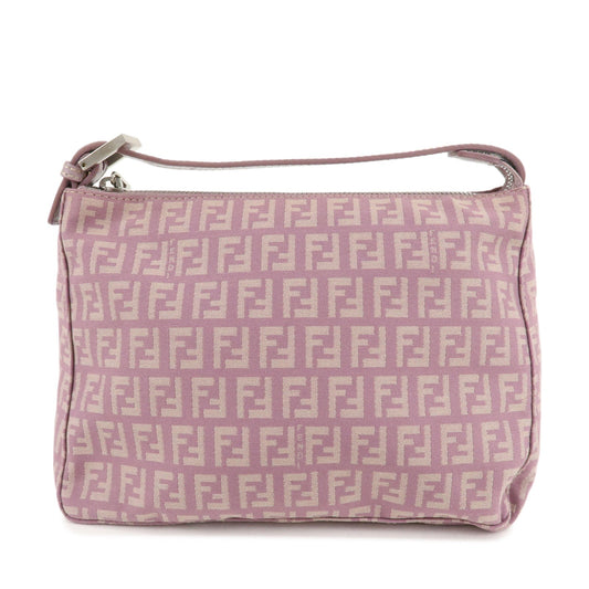 Auth FENDI  Zucchino Canvas Leather Hand Bag Pouch Purple Beige 8N0005  d F/S  d