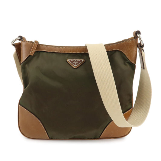 PRADA Nylon Leather Triangle Logo Shoulder Bag Khaki BT0507  d