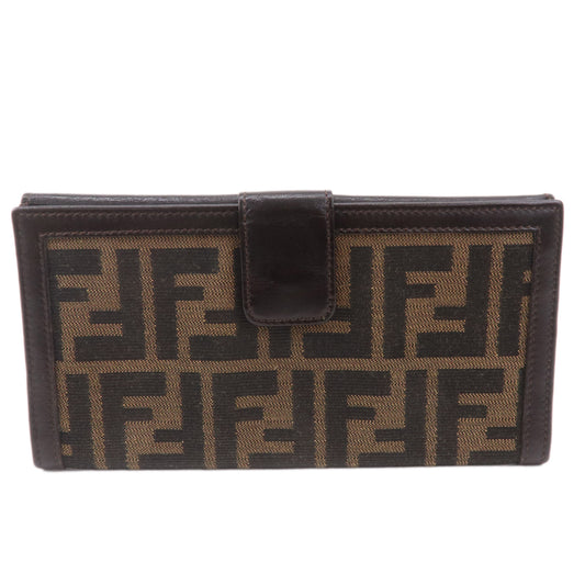 FENDI Zucca Canvas Leather W Hook Wallet Brown Black 51339