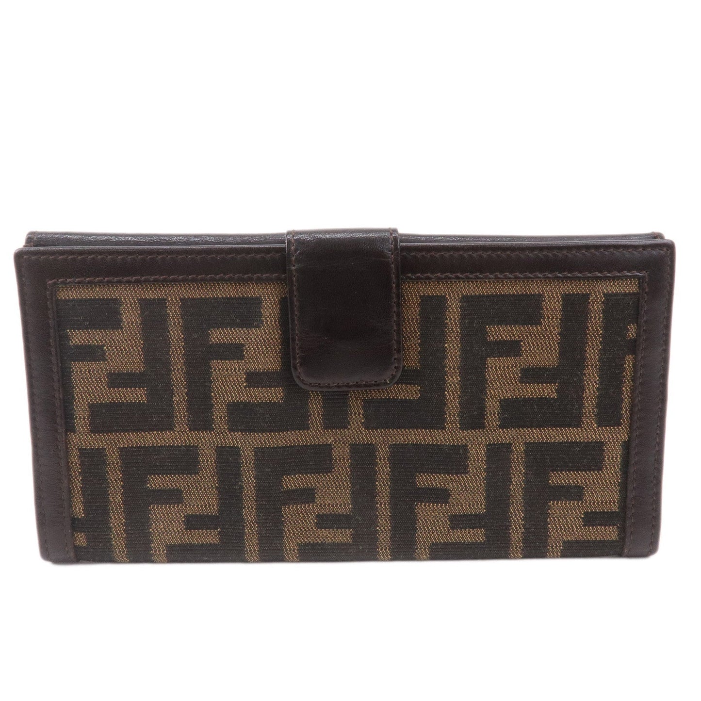 FENDI Zucca Canvas Leather W Hook Wallet Brown Black 51339