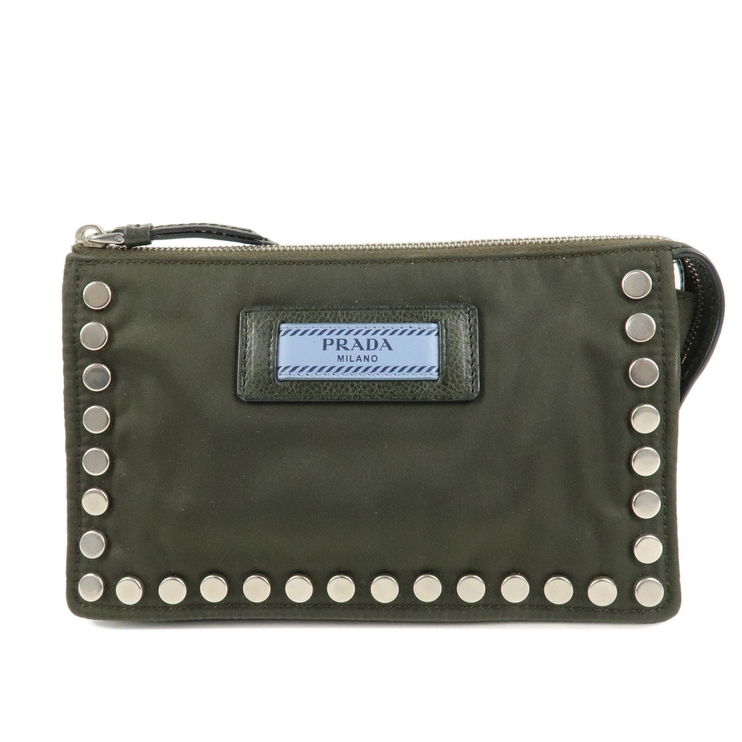PRADA Tessuto Travel Pouch Studs Military Silver HDW  d
