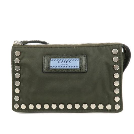 PRADA Tessuto Travel Pouch Studs Military Silver HDW  d