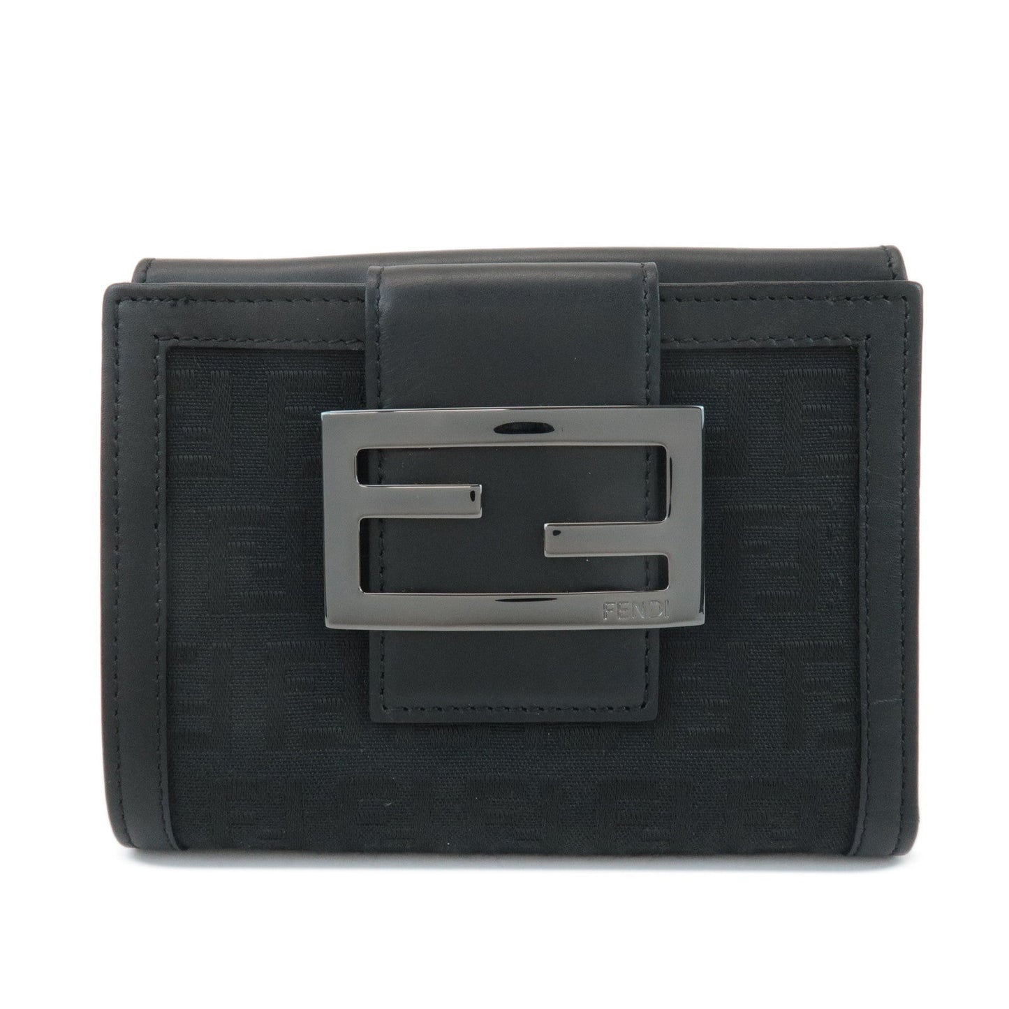 FENDI Zucchino Canvas Leather Double Hook Wallet Black 8M0035  d