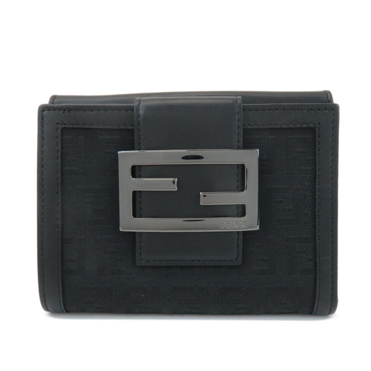 FENDI Zucchino Canvas Leather Double Hook Wallet Black 8M0035  d