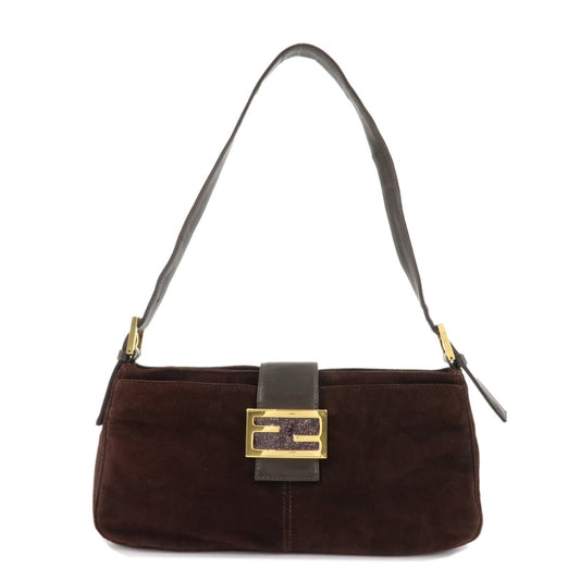 FENDI Suede Leather Shoulder Bag Dark Brown 26722  d