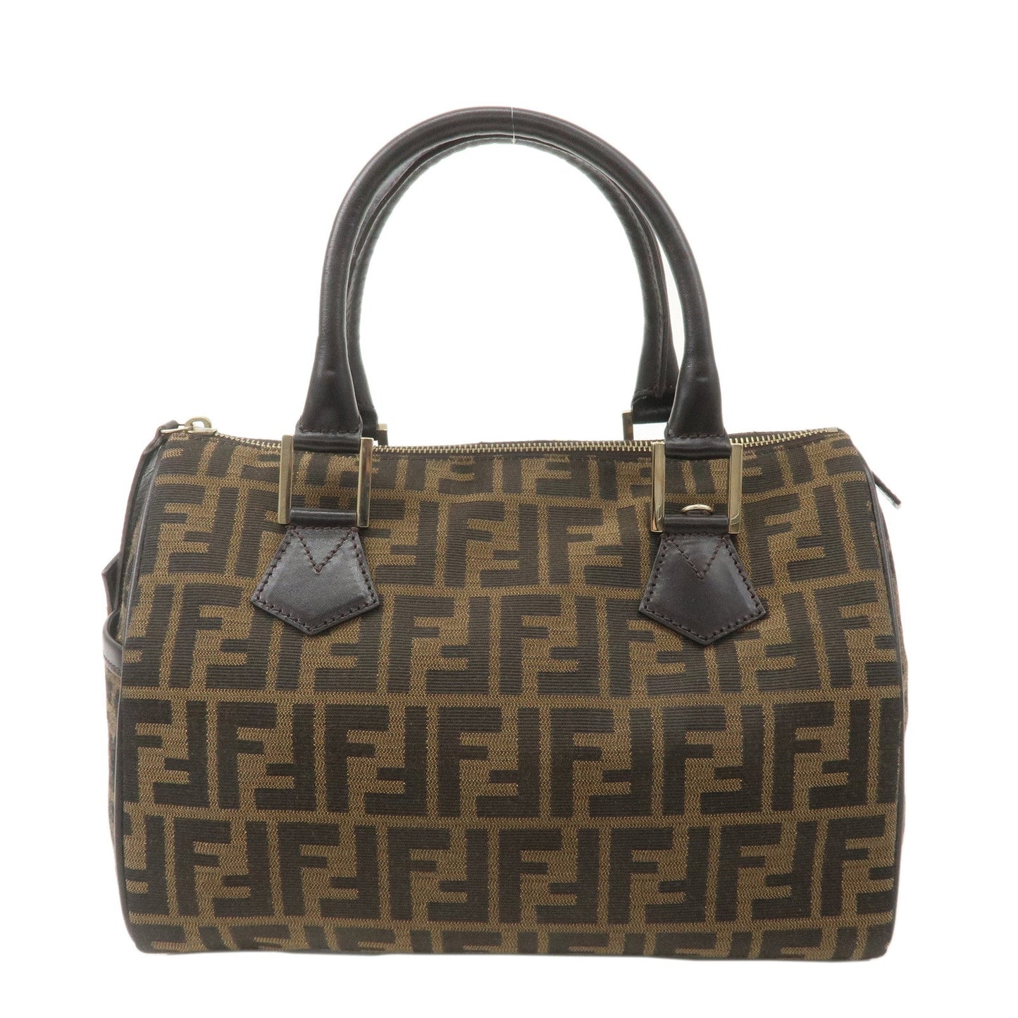 FENDI Zucca Canvas Leather Mini Boston Bag Black Brown 8BL104
