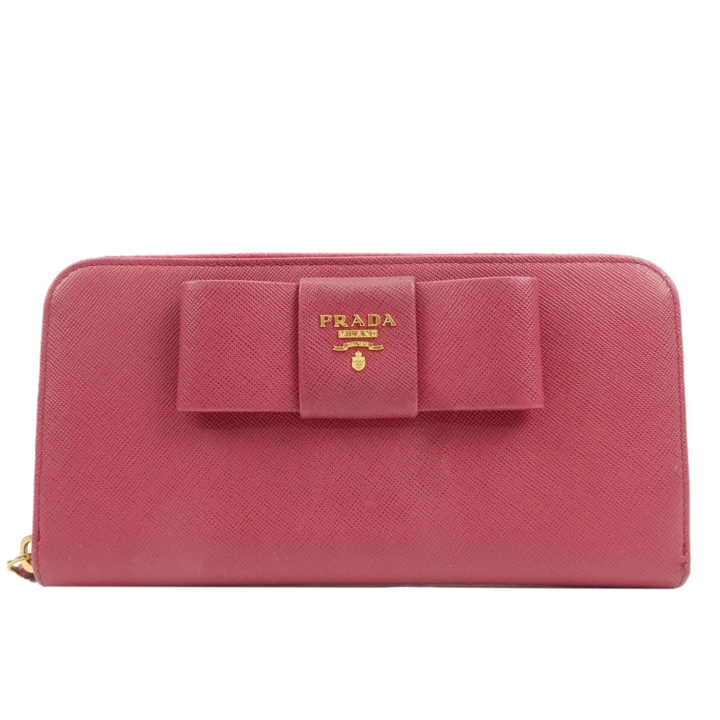 PRADA Logo Saffiano Leather Round Zipper Long Wallet Pink 1M0506  d