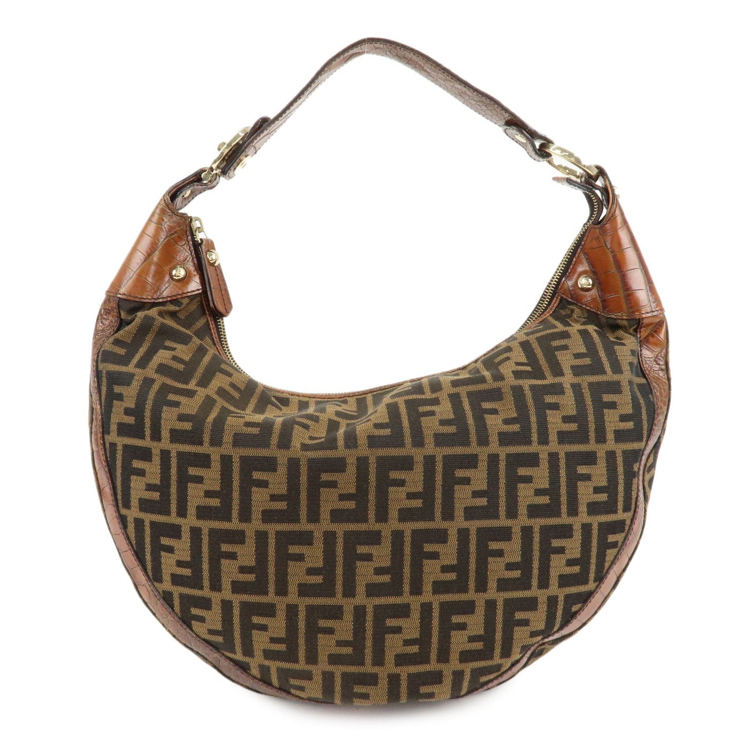FENDI Zucca Canvas Embossed Leather Shoulder Bag Brown 8BR593  d