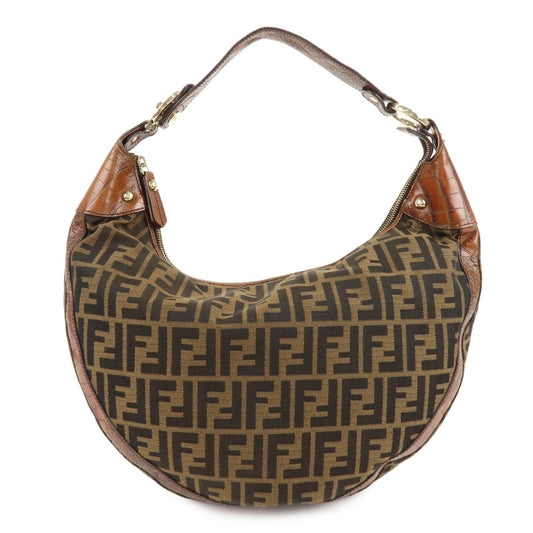 FENDI Zucca Canvas Embossed Leather Shoulder Bag Brown 8BR593  d