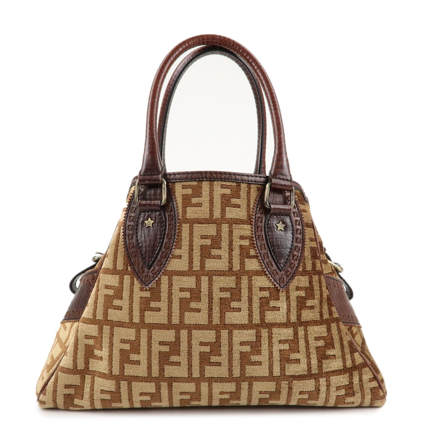 FENDI Ethnico Zucca Canvas Leather Tote Bag Brown 8BN157  d