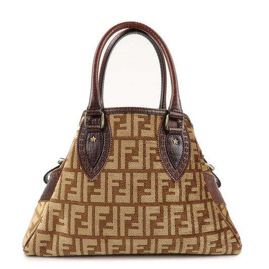 FENDI Ethnico Zucca Canvas Leather Tote Bag Brown 8BN157  d