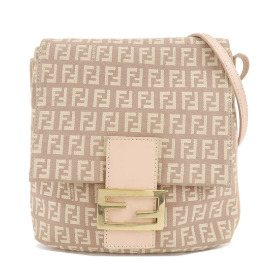 FENDI Zucchino Canvas Leather Shoulder Bag Pink Beige 8BT075  d