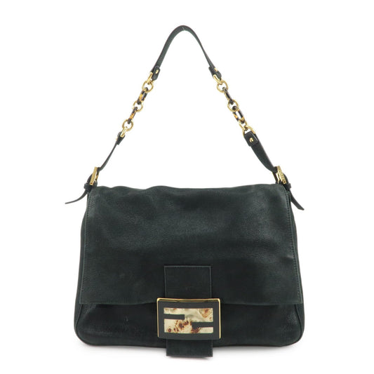 FENDI Mamma Baguette Leather Chain Shoulder Bag Gold Black 8BR638  d