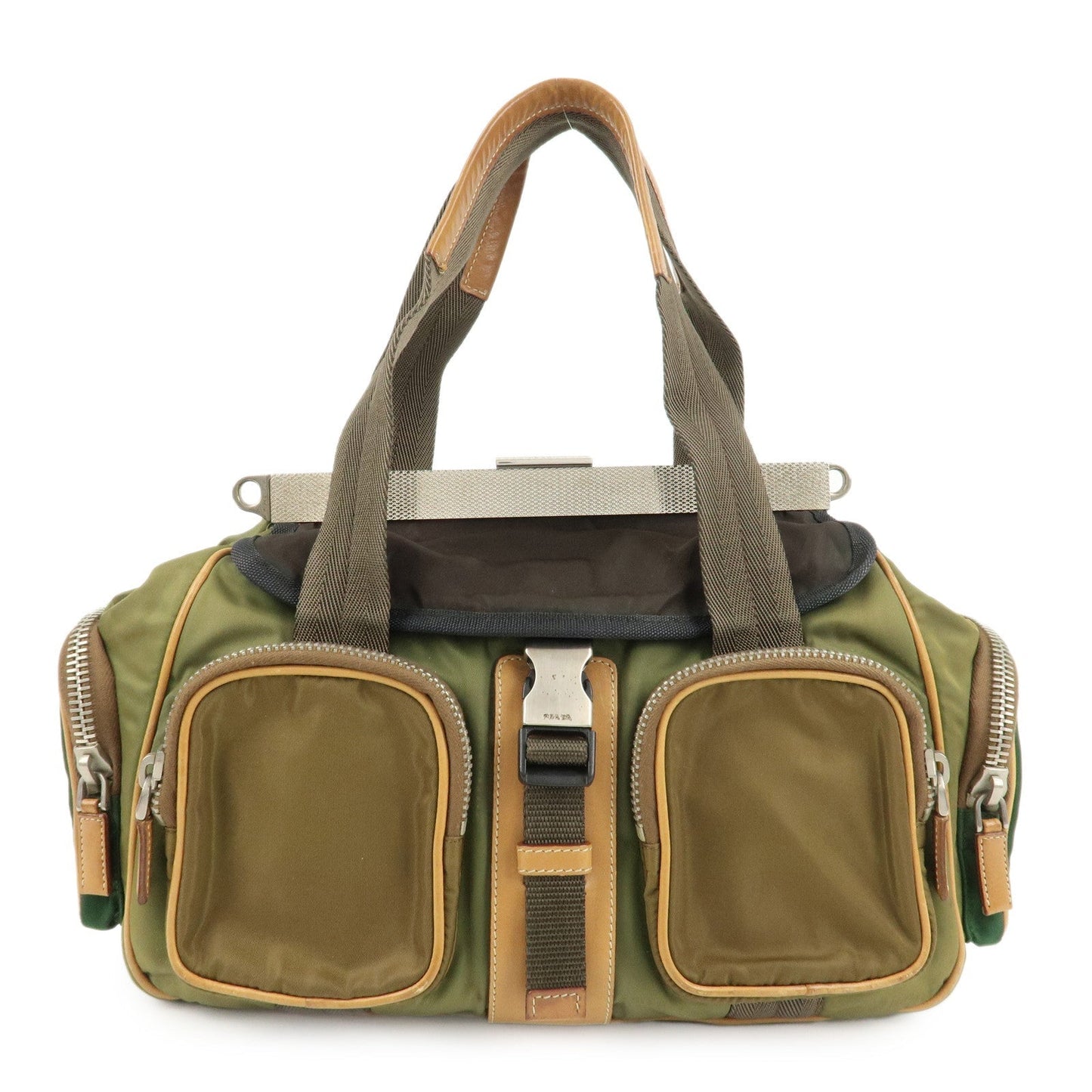 PRADA Nylon Leather Shoulder Bag Khaki Brown Green  d
