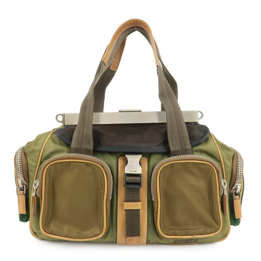 PRADA Nylon Leather Shoulder Bag Khaki Brown Green  d