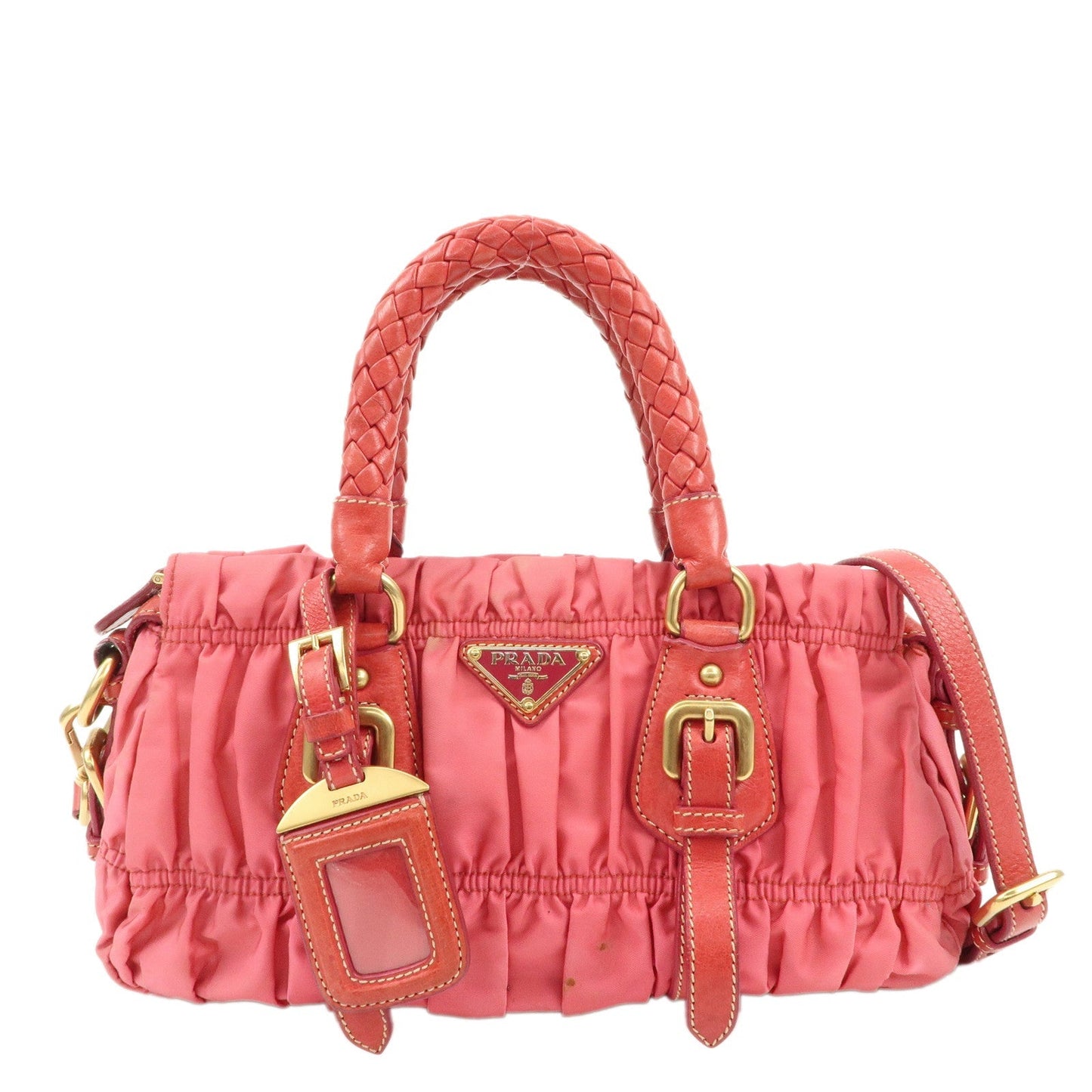 PRADA Nylon Leather 2Way Bag Shoulder Bag Hand Bag Gathered BN1388  d