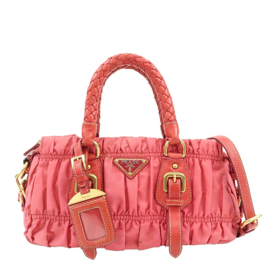PRADA Nylon Leather 2Way Bag Shoulder Bag Hand Bag Gathered BN1388  d
